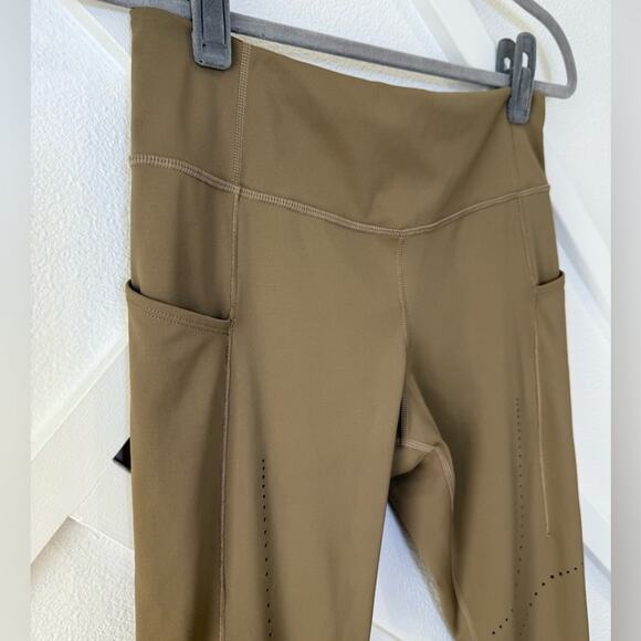 Brooks Method 7/8 Running Perforated Tights Leggings In Oatmeal Tan Size Large - Picture 5 of 14